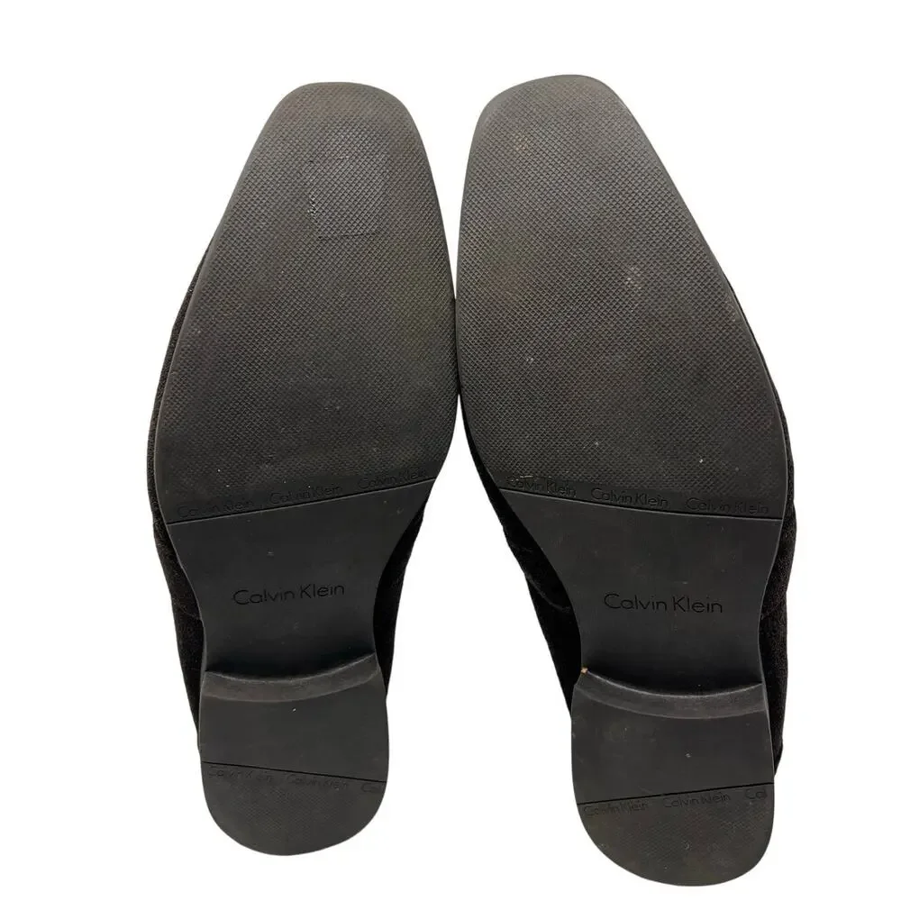 Calvin Klein Men's Brice Suede Slip-on Loafer in Dark Brown w Metal Buckle 9.5